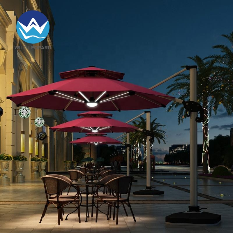 Солнечный зонт с LED-подсветкой для пляжа и сада