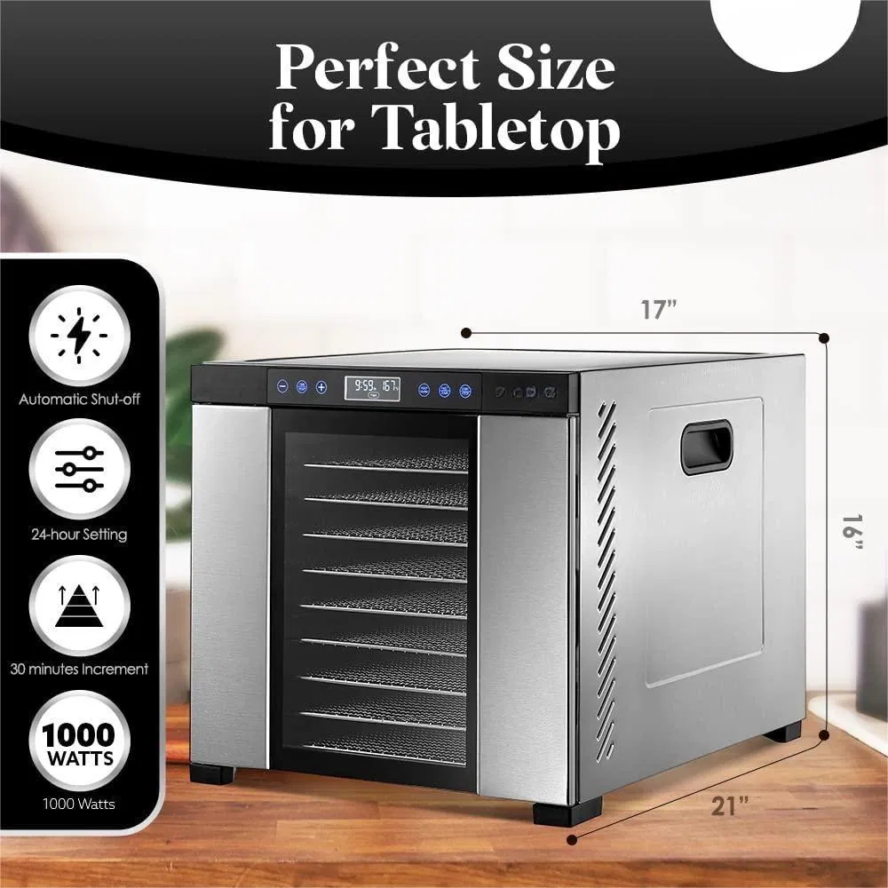 Meat Jerky Temperature Control Adjustable Timer Stainless Steel Trays Food Dehydrator Machine