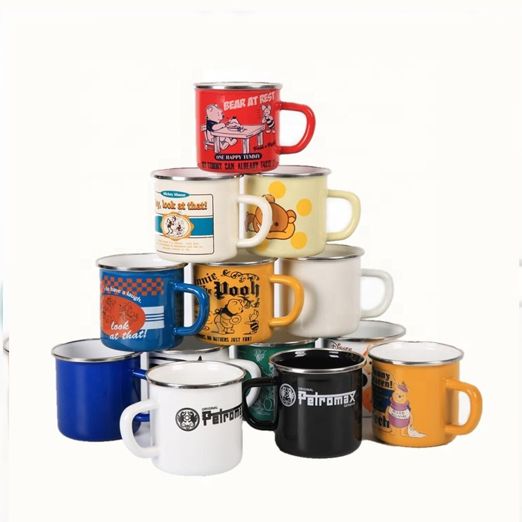 Stainless Steel Rim 11oz 350ml Traveling Enamel Carbon Steel Coffee Mug