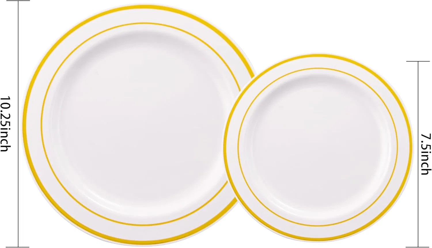 Gold Plastic Plates, Disposable Party Plates White Gold Rim Disposable Gold Dinner Plates 10.25 Inch and Disposable Dessert Appetizer Plates