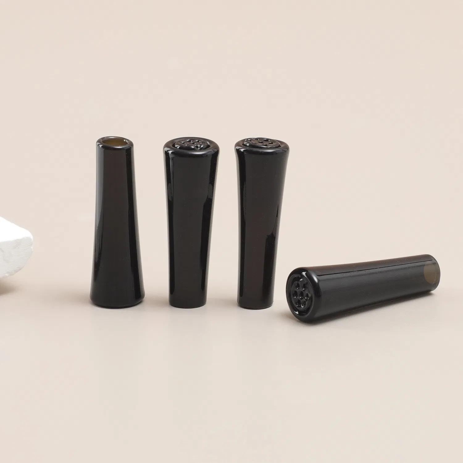 Reusable Durable Smoking Acceessoies Custom Pre Roll Cigars Joint Glass Mouthpiece Black Filter Tip
