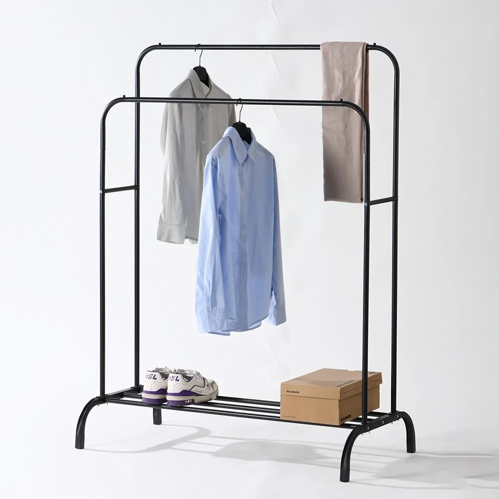 Rustproof Double Rod Garment Rack Powder-Coated Clothes Rack Free-Standing Rack for Indoor