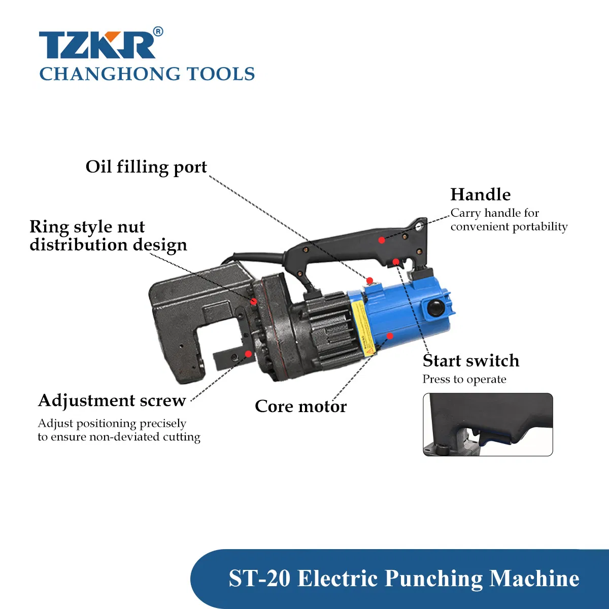 St-20 10t Output Force Portable Punching Copper Bar Aluminum Plate Stainless Steel Hydraulic Hole Puncher Electric Tool