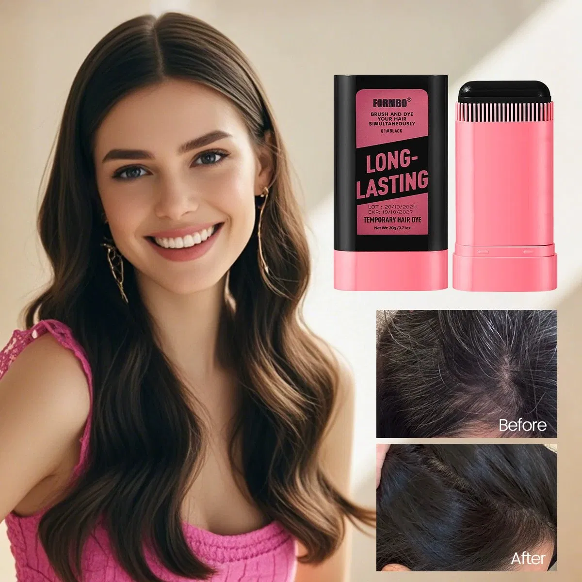 Disposable Hair Dye Concealer Stick Covers Grey White Hair Correct Over-Bleached Wig Knots Black