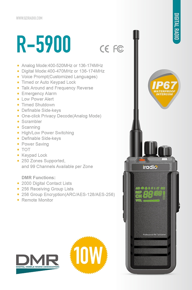 Iradio R5900 Two Way Radio with Voice Prompt and 136 - 174MHz Frequency