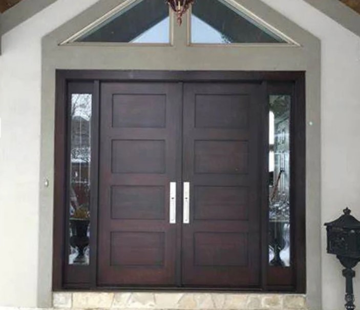 Luxry Solid Wood Front Door with Tember Glass Custom Elegant Entrance Door