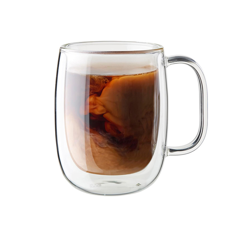 350ml Premium Double Wall Glass Cup with Handle for Coffee and Tea