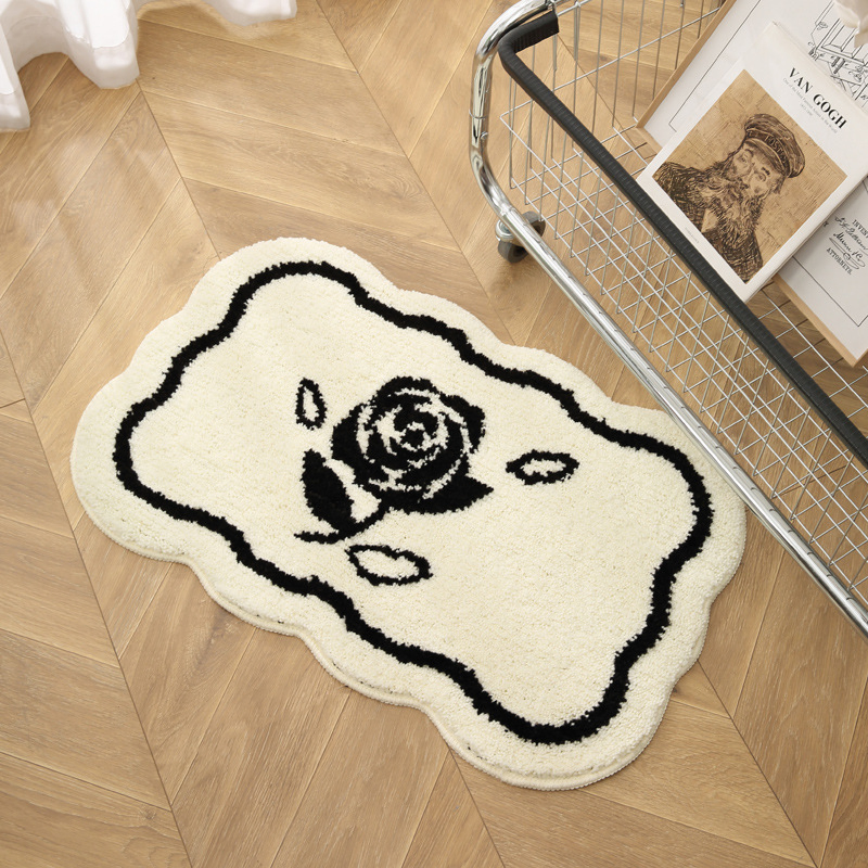 Ins Style Black and White Water-Absorbent Thickened Fluff Non-Slip Flocking Carpet