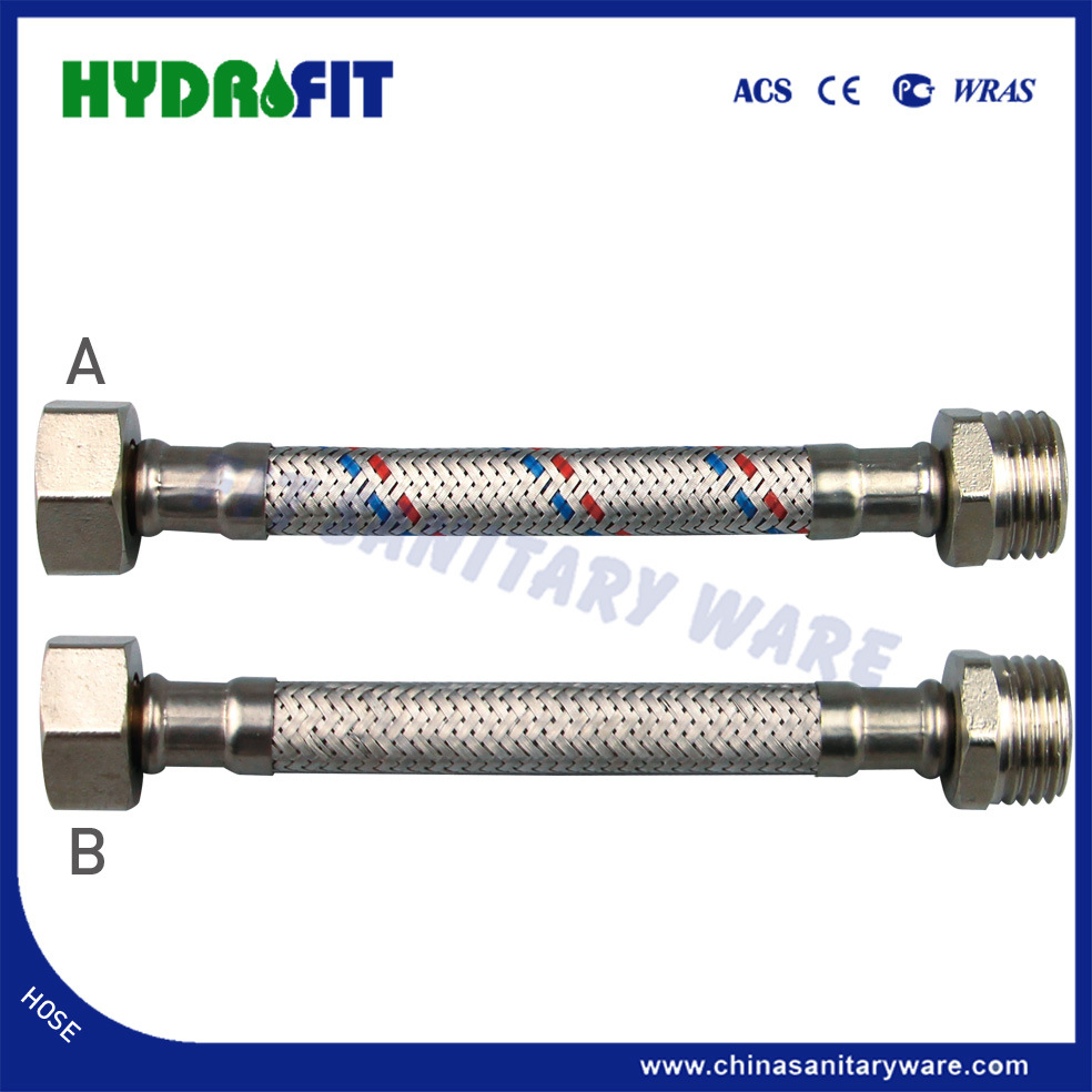 Factory Bathroom 15mm*1/2f Stainless Steel Tight Wired Push Fit Flexible Woven Braided Hose (HY6363)
