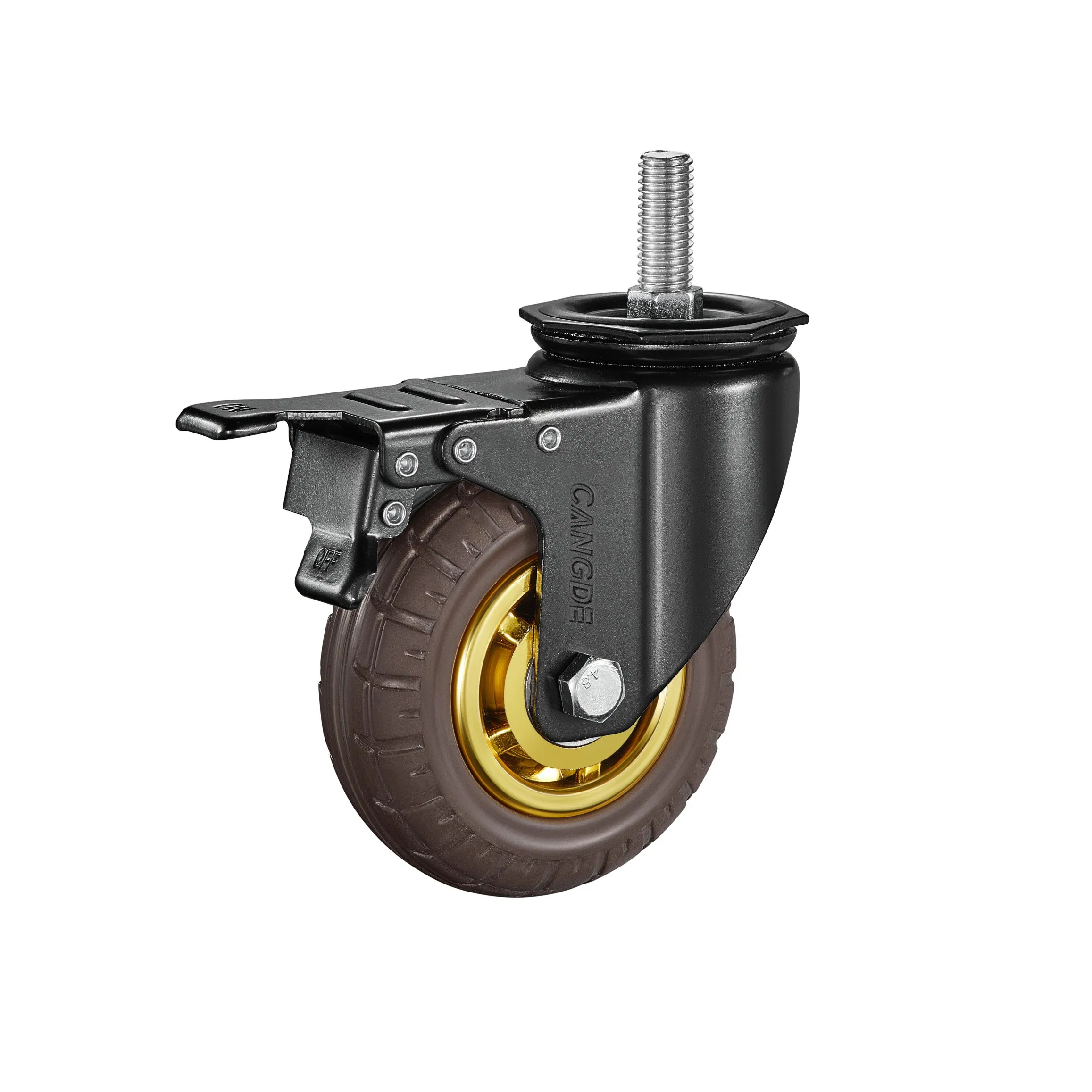 Threaded Stem Swivel Casters & Brake Casters Soft Rubber, Brown, Shock Absorption, Multi-Size