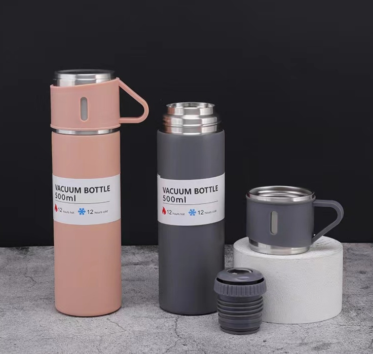 Manufacturer Christmas Gift Outdoor Travel Coffee Tea Vacuum Flask Stainless Steel Water Bottle Gift Set with 3 Cups