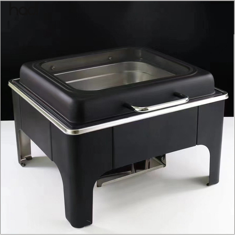 Catering Stainless Steel 9-Liter Rectangular Flip Top Chafing Dish Black Antic Buffet Set with Fuel Heating Method Food Pan Type