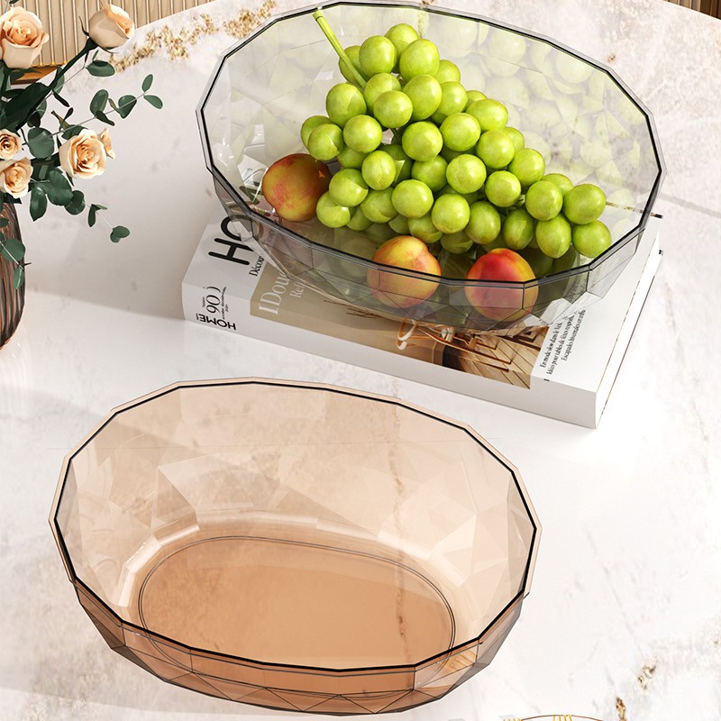 Nordic Style Polygon Transparent Plastic Bowl for Fruit Vegetable Salad