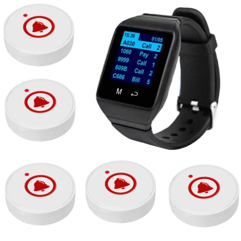 Restaurant Wireless Pager Set 1 Ctw09 Watch + 5 Ctt27 Call Buttons