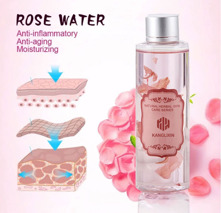 Kanglixin Wholesale Skin Care Organic Facial Toner Natural Nourishing Moisturizing Refreshing Hydrating Rose Water Spray for Face