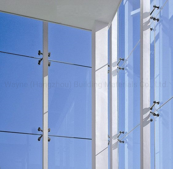 Building Material Exterior Commercial Building Glass Fixed Facade Full Glass Point Supported Fixing Frameless Spider Glass Glazing Curtain Wall