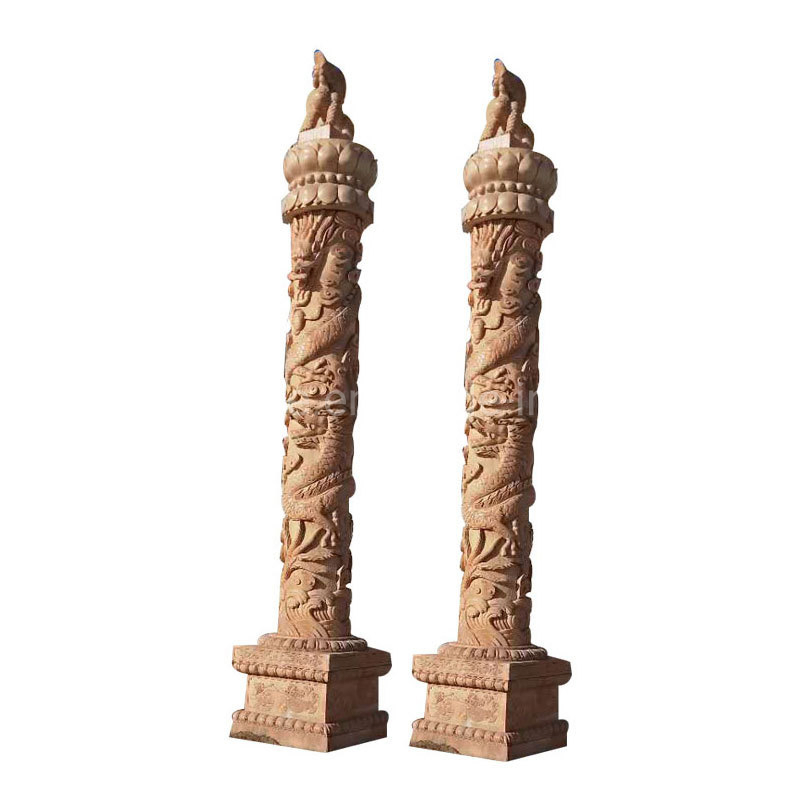 Hand Carved Decoration Marble Stone Roman Dragon Columns Pillar