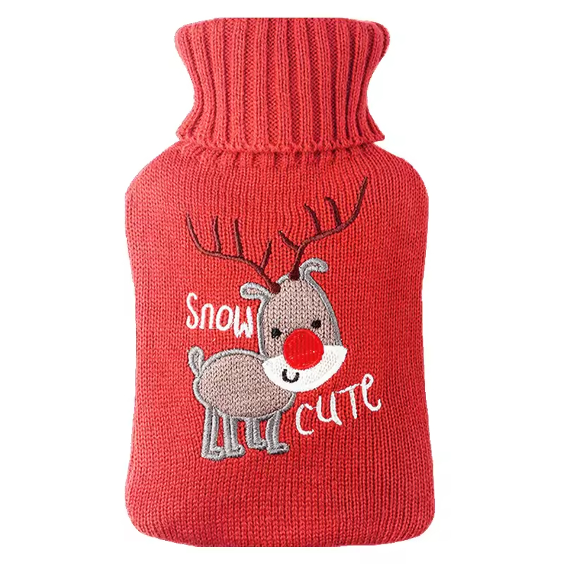 Christmas Personalized Embroidered Cotton Knitted Rubber Hot Water Bottle Bag Cover Custom