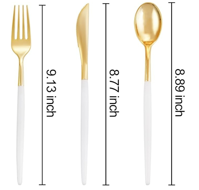 Heavy Duty White and Gold Plastic Silverware