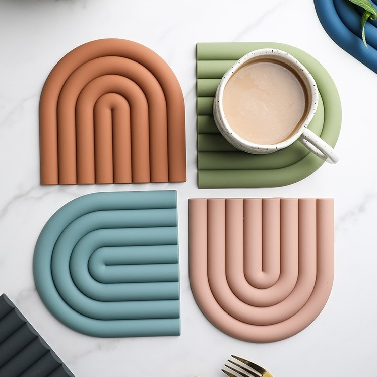 Silicone Insulated Placemat, Nordic Style Morandi Rainbow Coffee Coaster, Heat-Resistant and Thickened Pot Mat, Heat-Resistant and Heat-Resistant