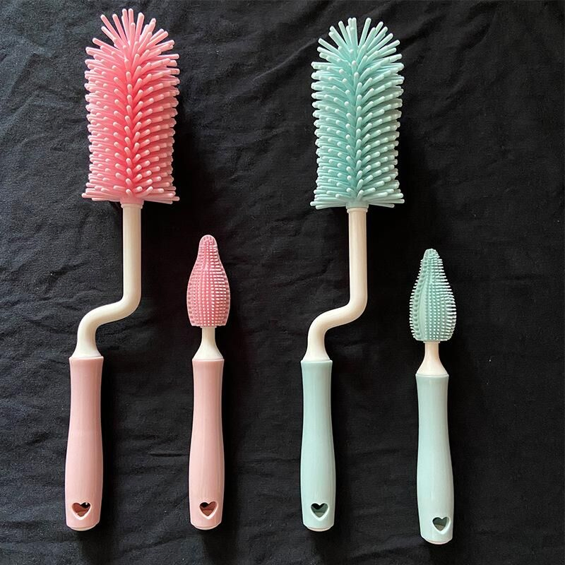 360-Degree Rotating Silicone Baby Bottle Brush Set for Easy Cleaning