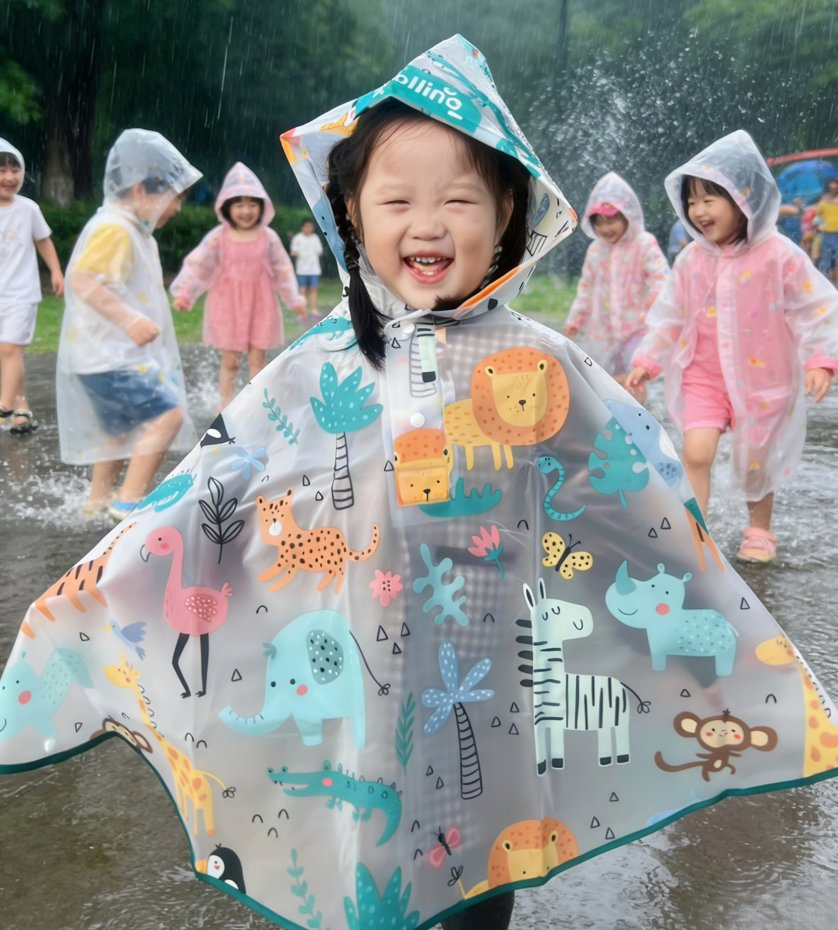 Factory Wholesale Waterproof Children's Raincoat Cute for Poncho for Boys Girls Baby Kindergarten Rain Gear with Cartoon Design