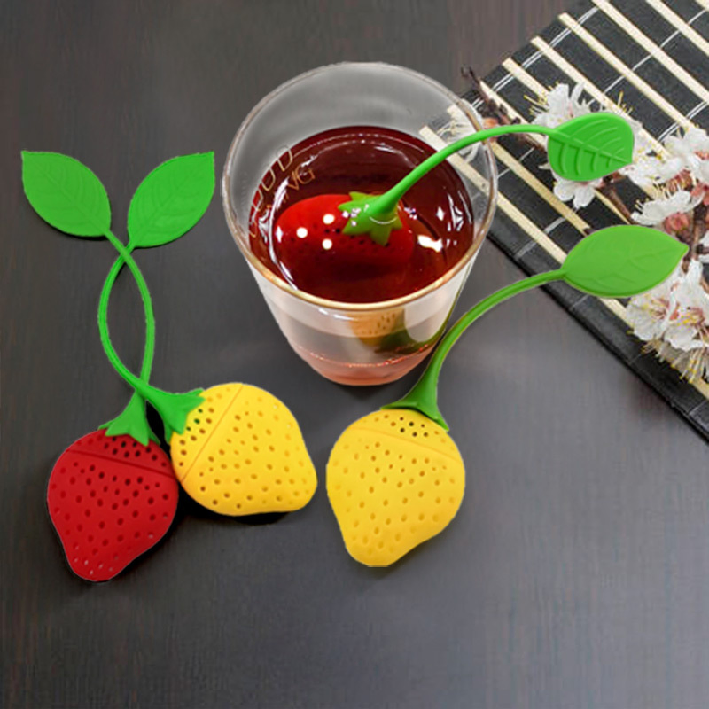 FDA Silicone Reusable Coffee Teas Strainer Filter Bag Silicone Tea Infuser Strawberry