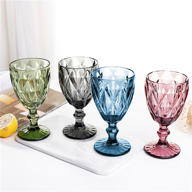 Colored Wine Goblets Wine Glasses with Embossed Pattern