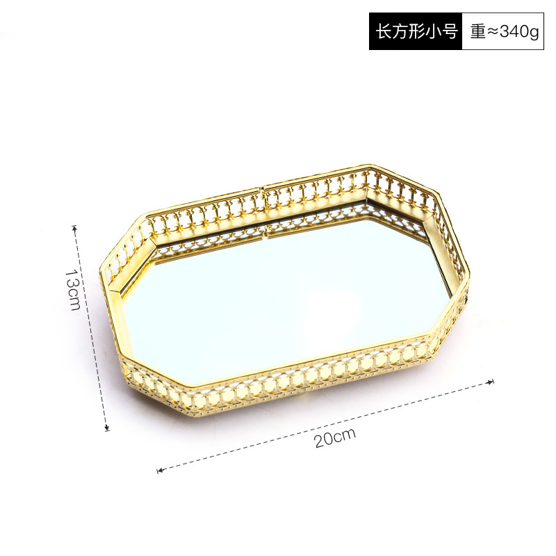 Lightweight Rectangular Glass Mirror Tray Metal Storage Tray Ornament