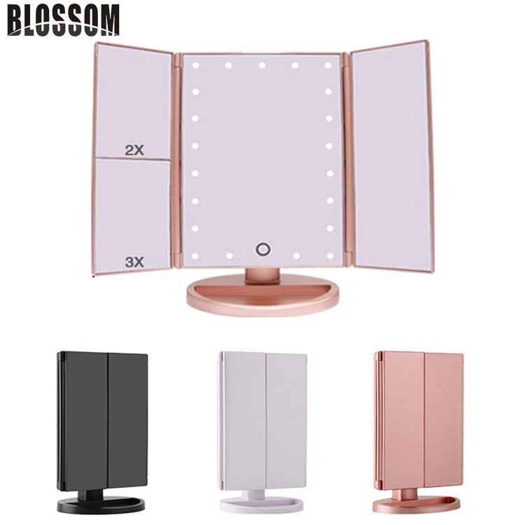 Trifold Portable Cosmetic Vanity Tabletop LED Lighted Foldable Makeup Mirror
