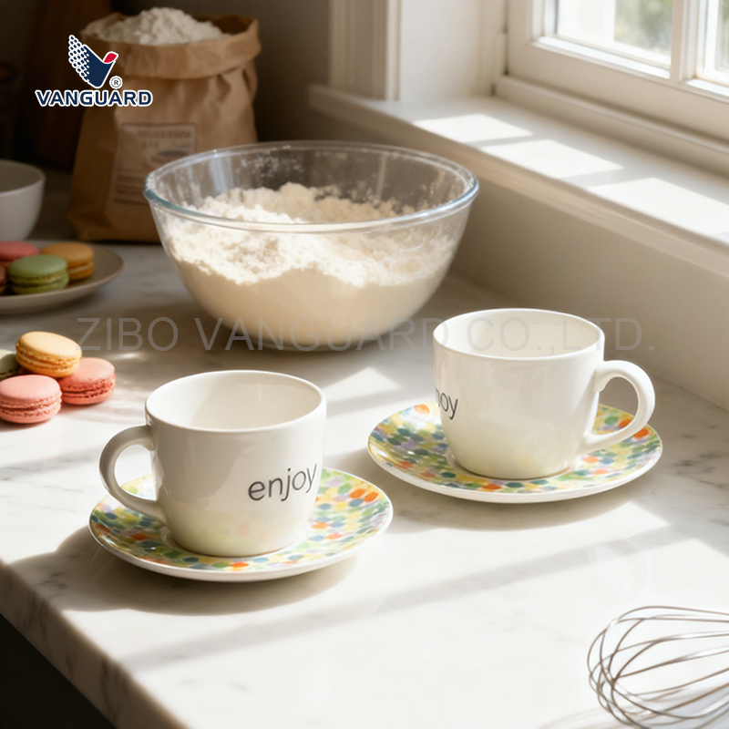 Чашка с блюдцем керамическая белая, промо