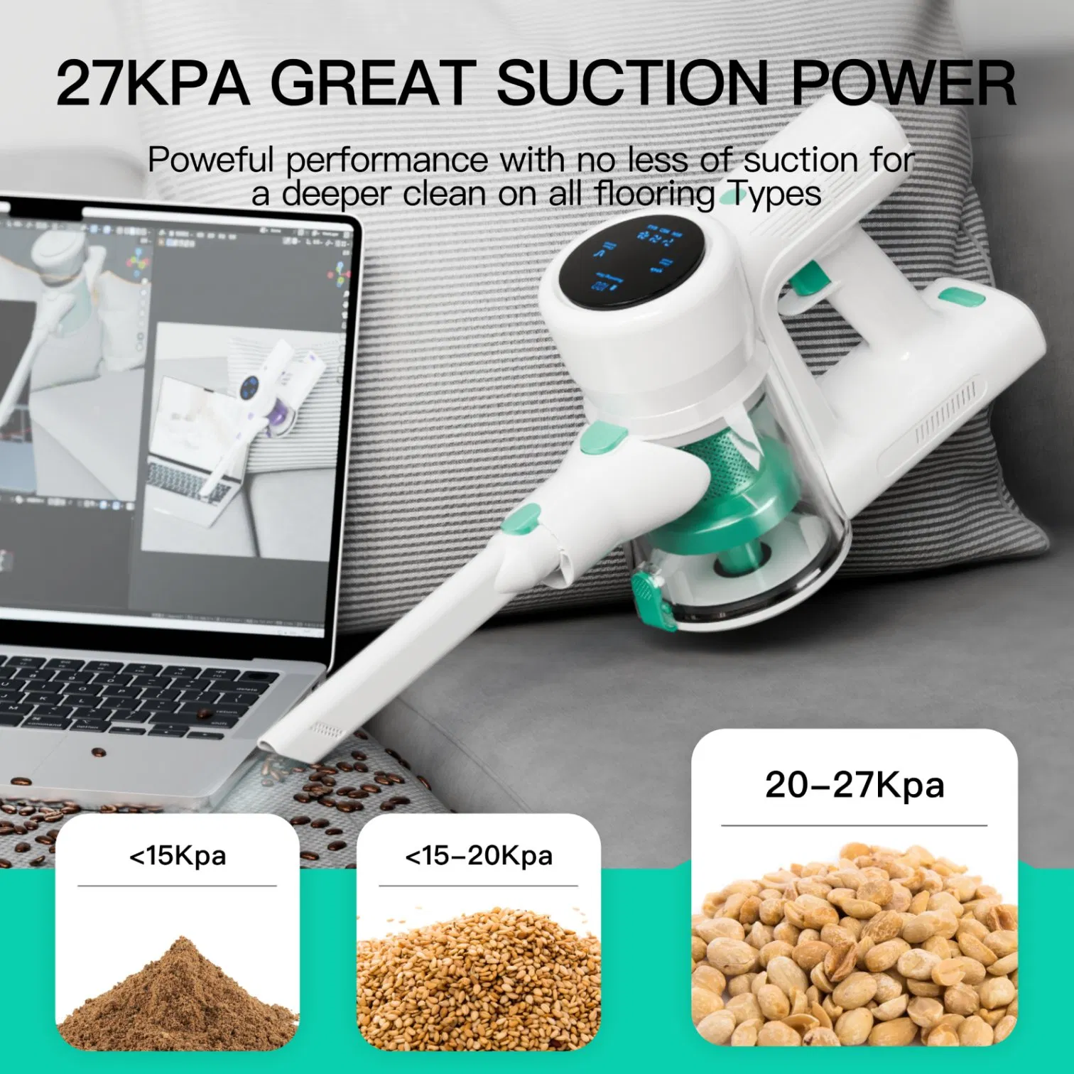 350W Household Carpet Cleaning Machine Handheld Brushless Motor Battery Powered Cordless Upright Floor Vacuum Cleaner
