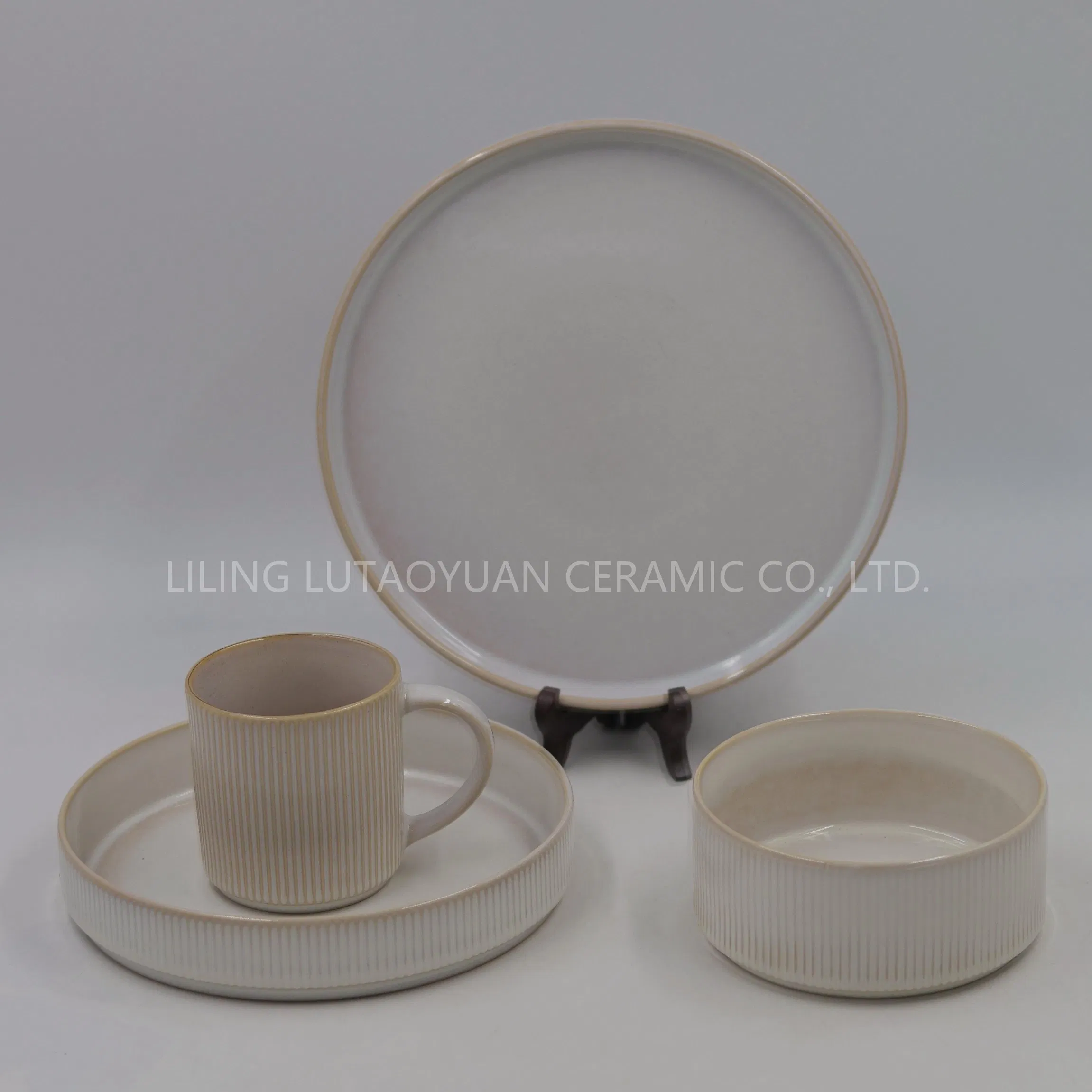 Source Factory Wholesale Porcelain Vertical Grain Reaction Glaze Set, Tableware