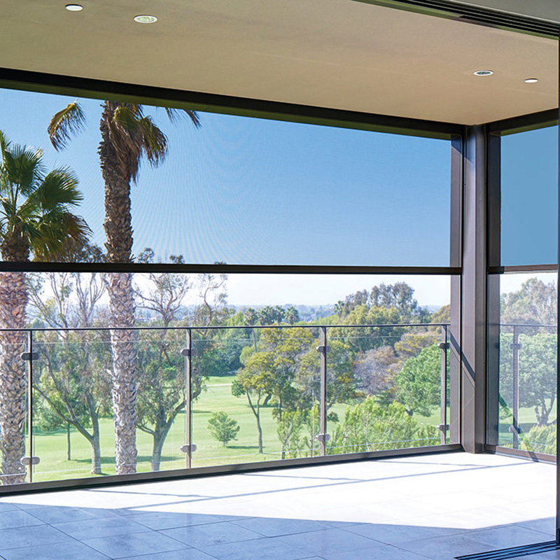 Outdoor Sunscreen and Blackout Motorized Windproof Zipper Track Blinds