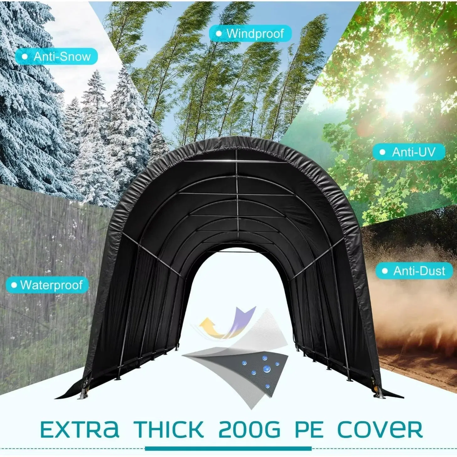 Black 10FT X 20FT Shelter Outdoor Carport Portable Garage