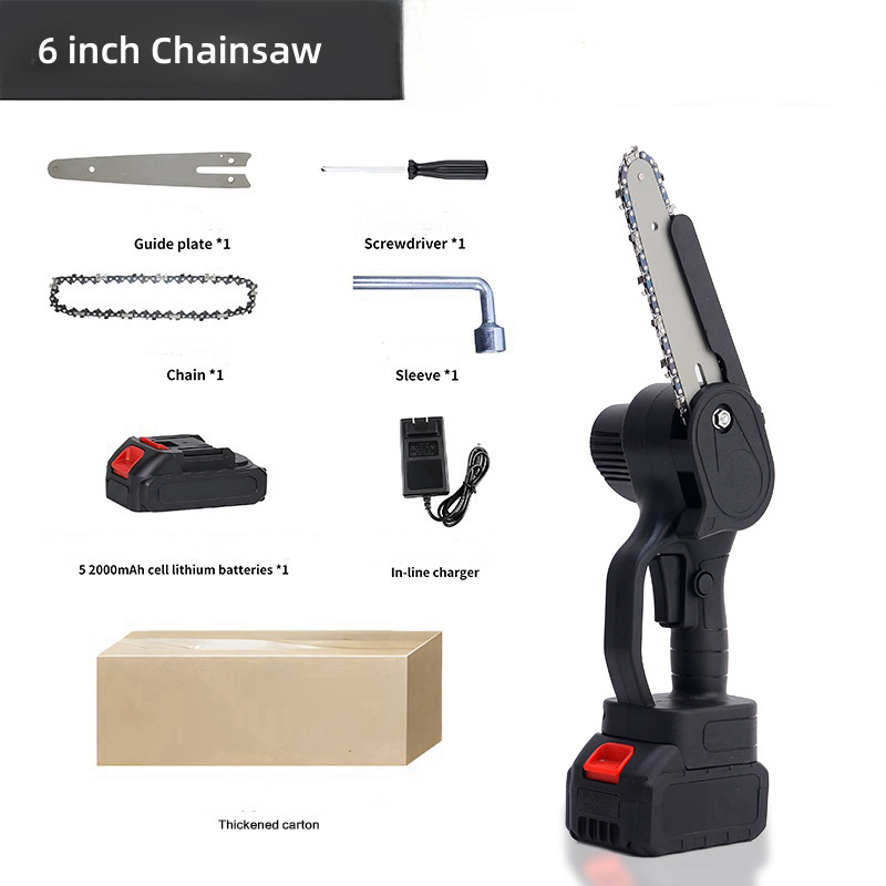 Mini Chainsaw 6-Inch with 2 Battery Cordless Power Chain Saws with Security Lock Handheld Small Chainsaw