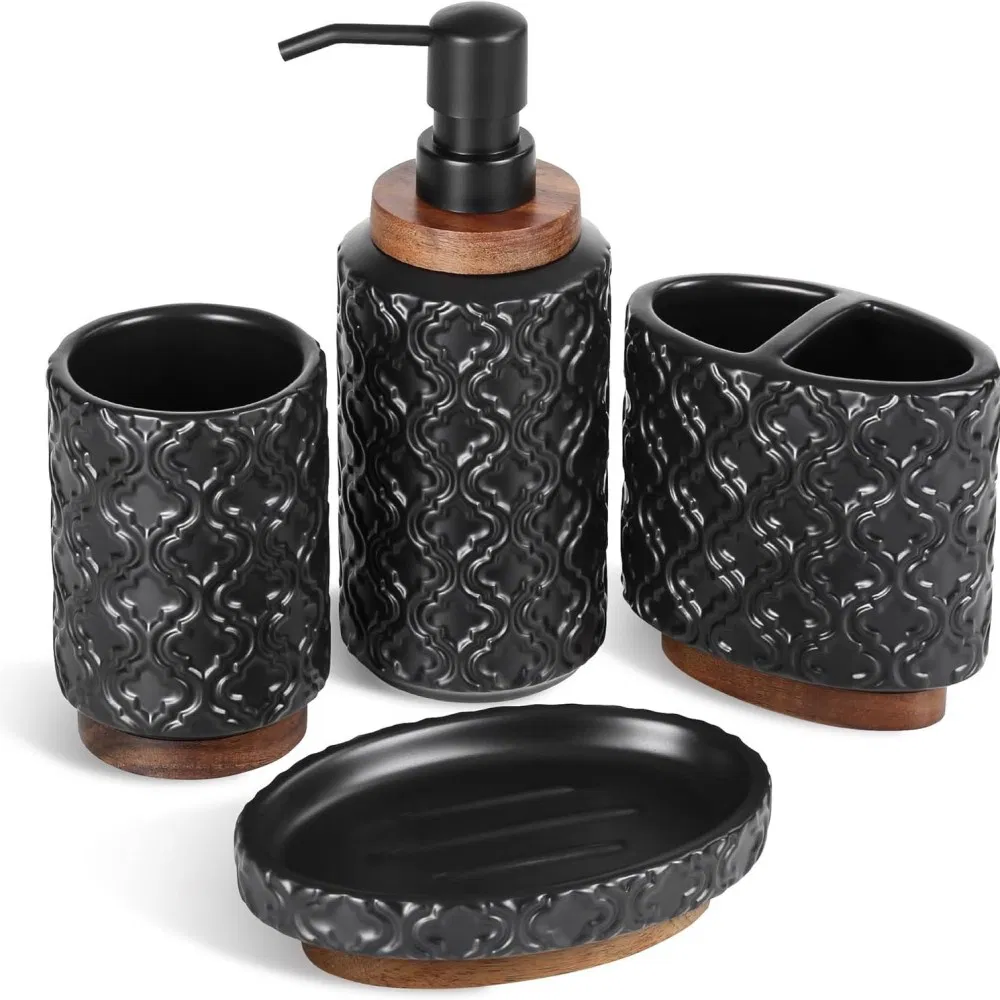 Blue Glaze Ceramic Bathroom Accessories Sets Soap Dispenser Holder for Bathroom Clean Items