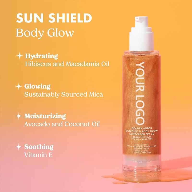 Beauty Cosmetics Skin Care SPF 45 UV Protection Sunscreen Amber Gold Shimmer Mica Sun Shield Body Glow