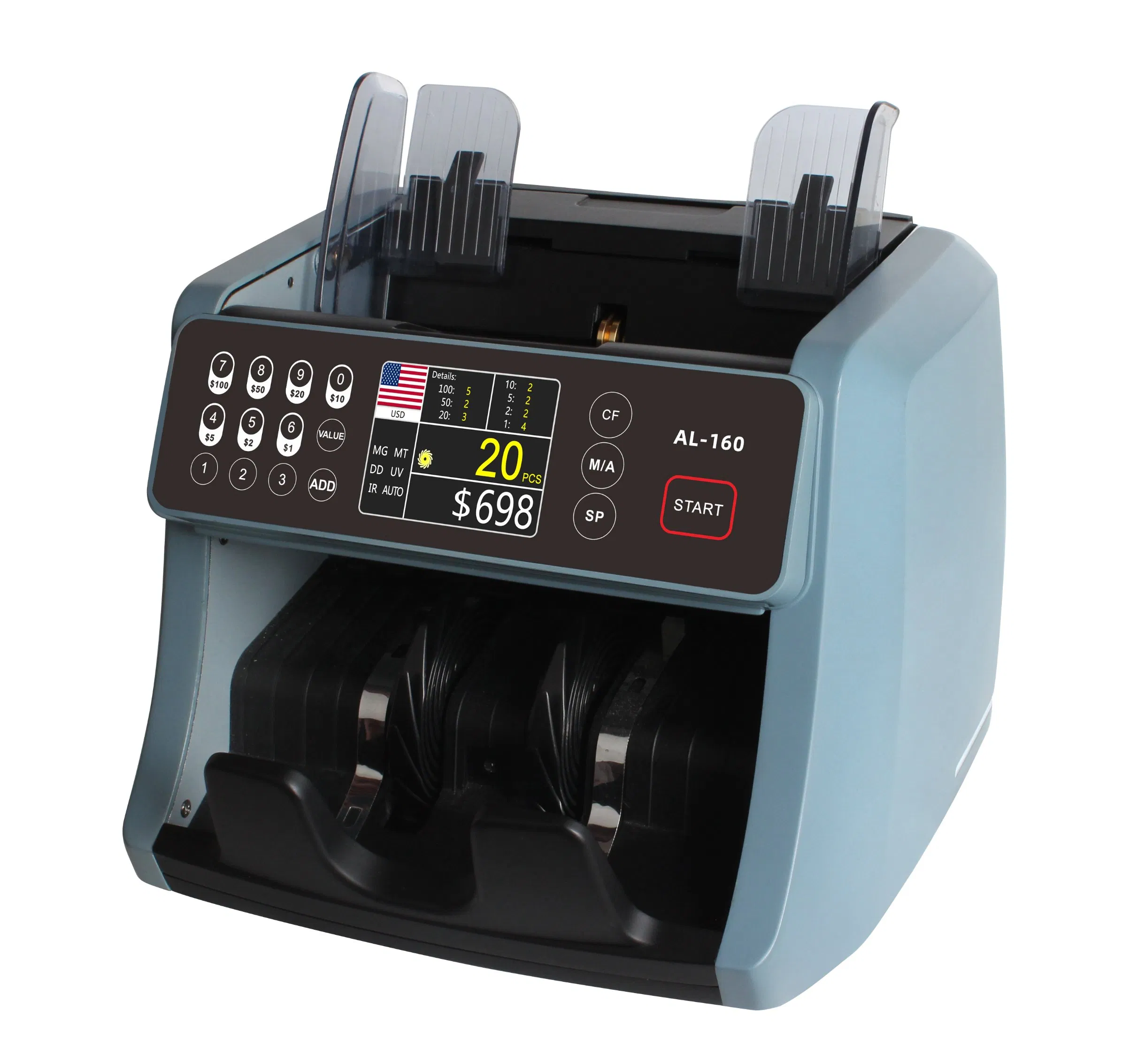 Al-160t Front Loading Bill Counter Money Counting Machine Single Denomination Value Counter