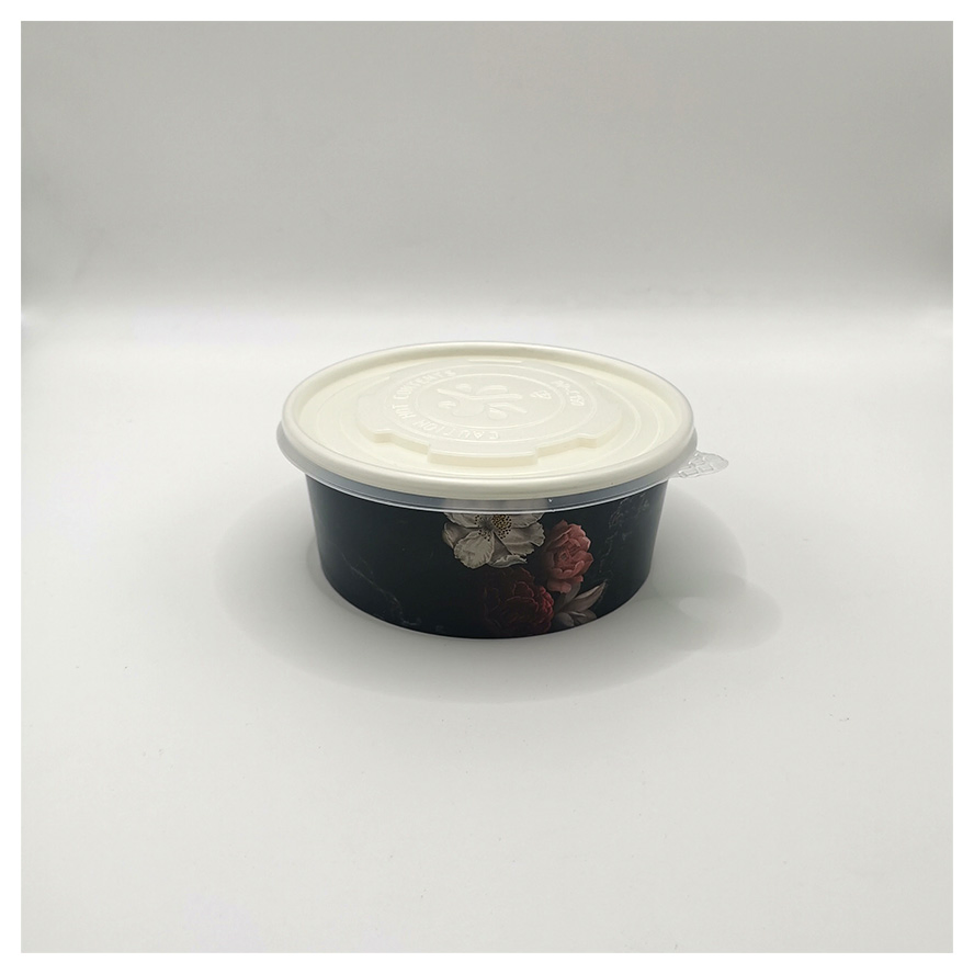 Disposable Oil Resistant Round 24oz Fast Food Take Away Containers Food Grade White Rectangular Square Kraft Salad Paper Bowl