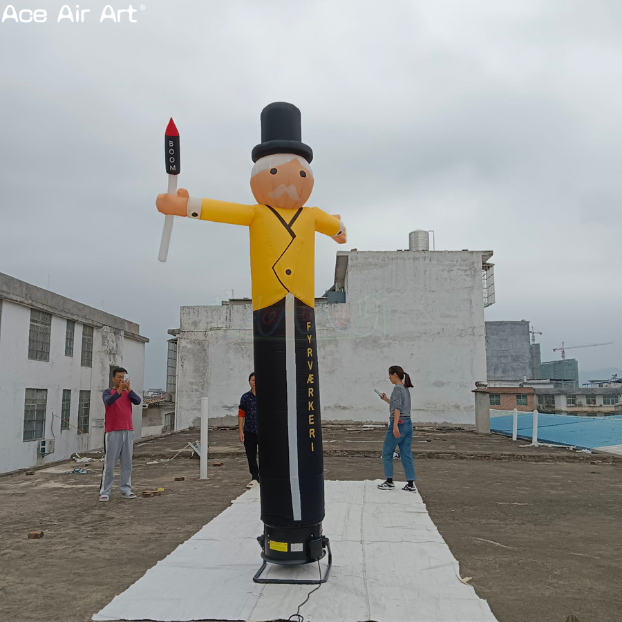 4-Meter-Tall Inflatable Grandfather Waving Dancer, Old Man Holding a Calligraphy Brush Model