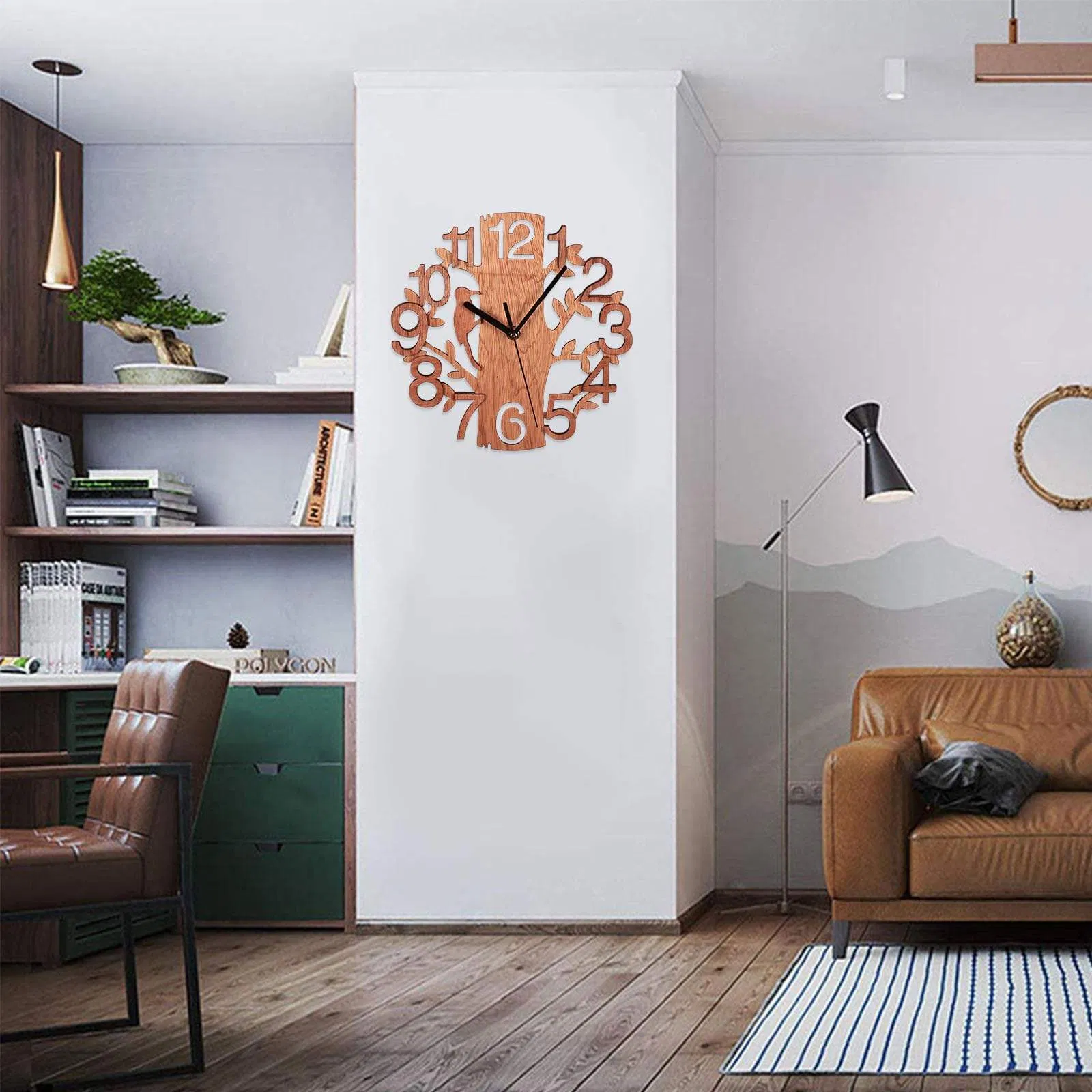 Wall Clock 9 Inch Wood Bird Design Silent Non-Tick Battery Powered MDF Decorative Wall Clock