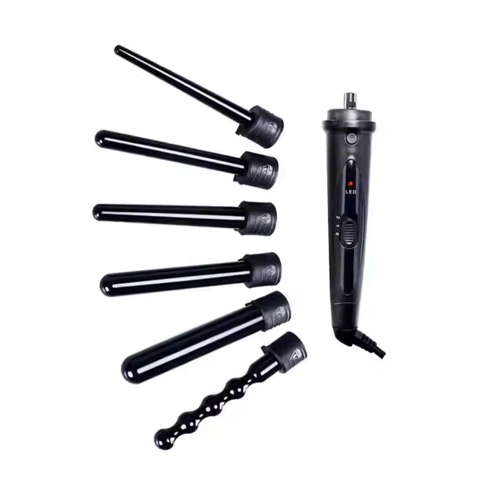 5 in 1 LED Display Interchangeable Tourmaline Ceramic Negative Ion Wave Curling Iron
