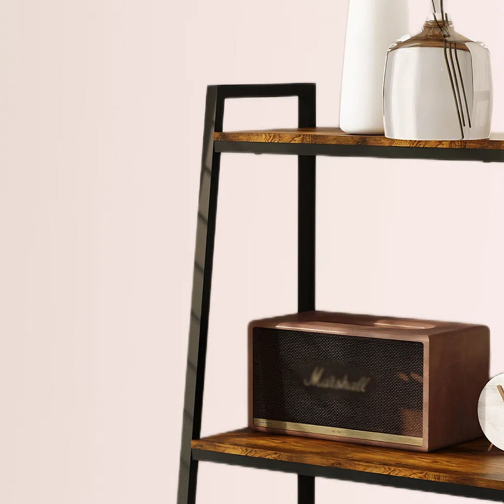4 Tier Trapezoidal Book Art Display Storage Rack Modern Decorative Metal and Wood Living Room Shelf