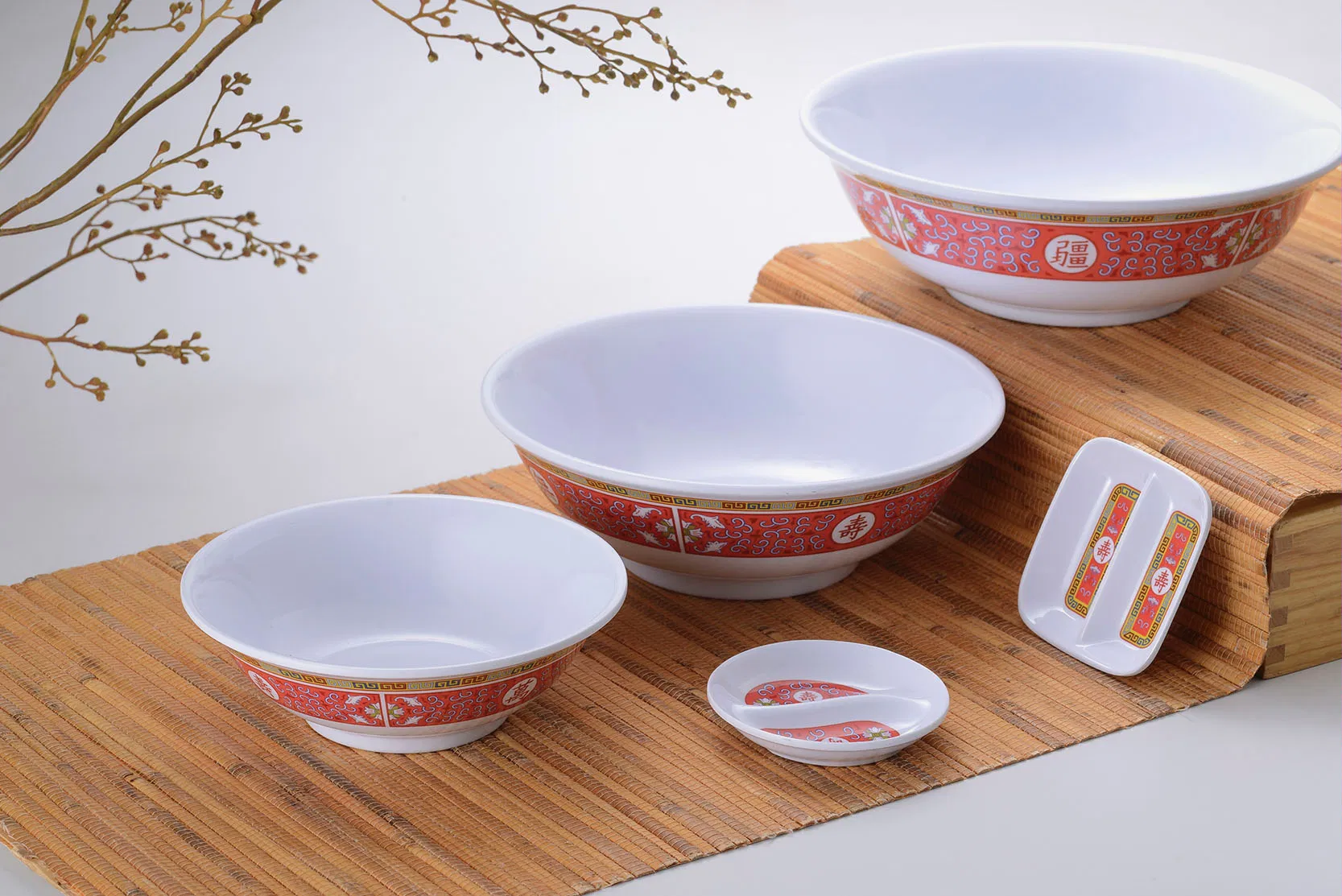 Wholesale Melamine Chinese Retro 2-Divided Square Soy Dipping Sauce Dishes