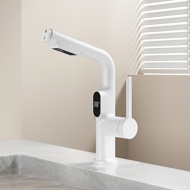White Color New Design Luxury Kitchen Sink Faucets Mixer with Digital Display Screen and Gray Finish Kitchen Sink