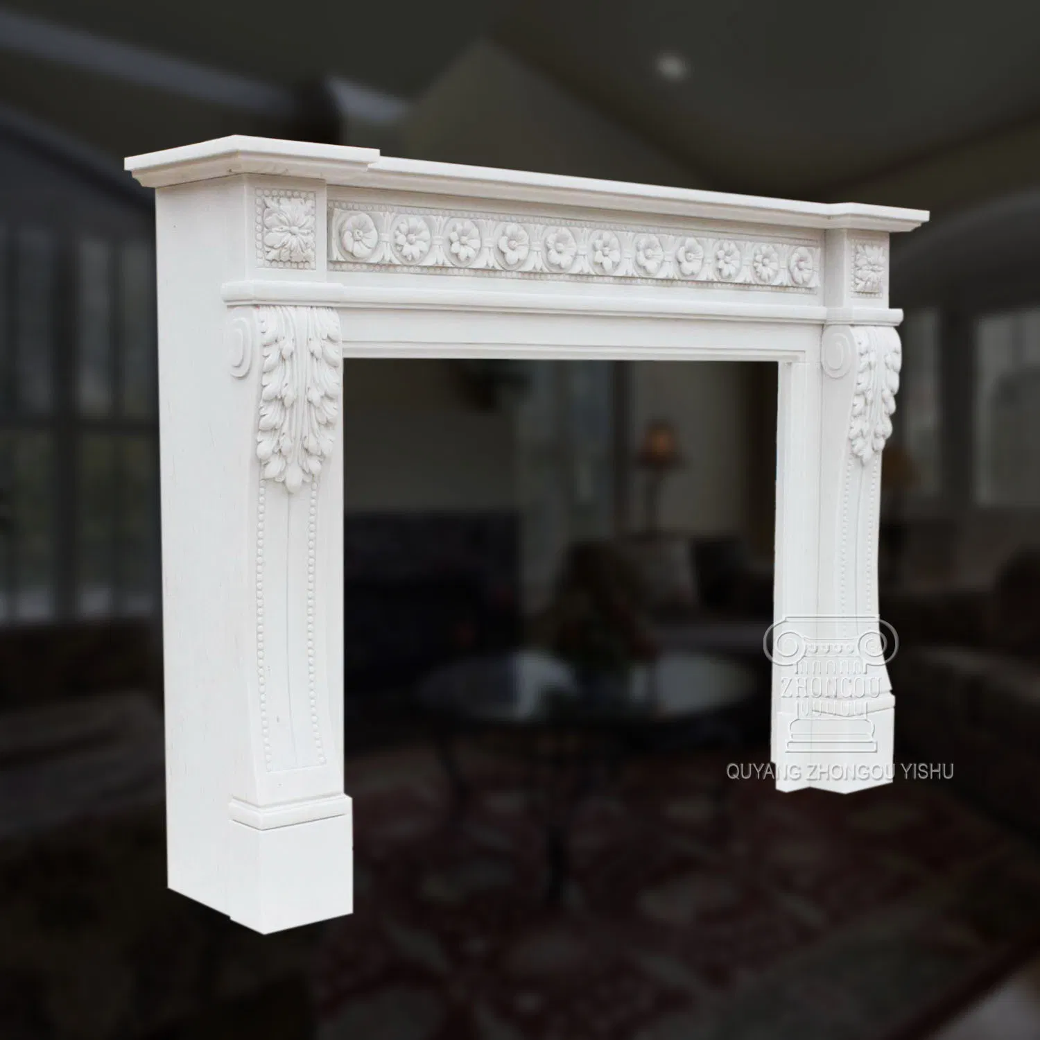 Louis Xvi French Style Classic White Marble Fireplace
