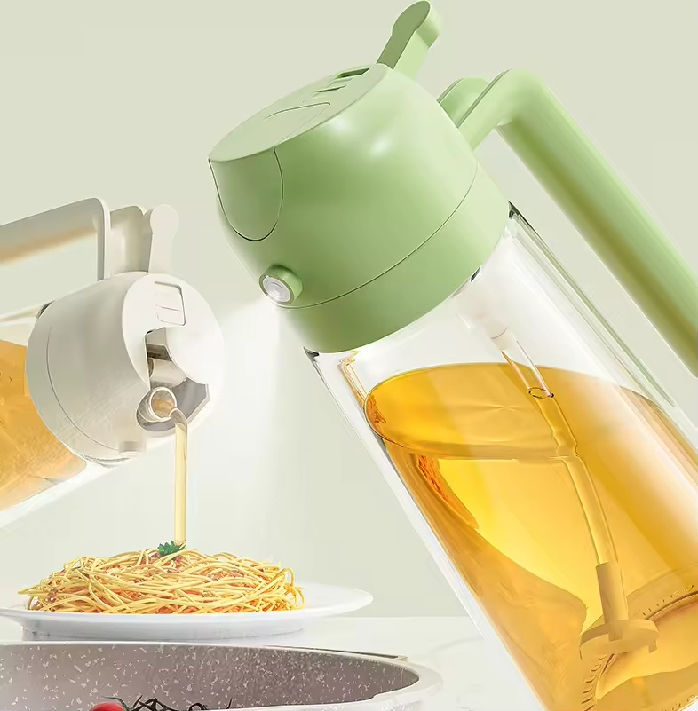 470ml Glass Dispenser Oil Bottle with Nozzle 2 in 1 Olive Oil Sprayer Glass Oil Dispenser Bottle for Kitchen BBQ Tools