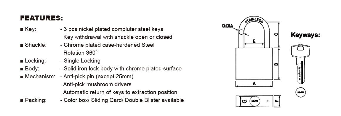 High Security Pin Tumbler Iron Padlock with Chrome Plated (045)