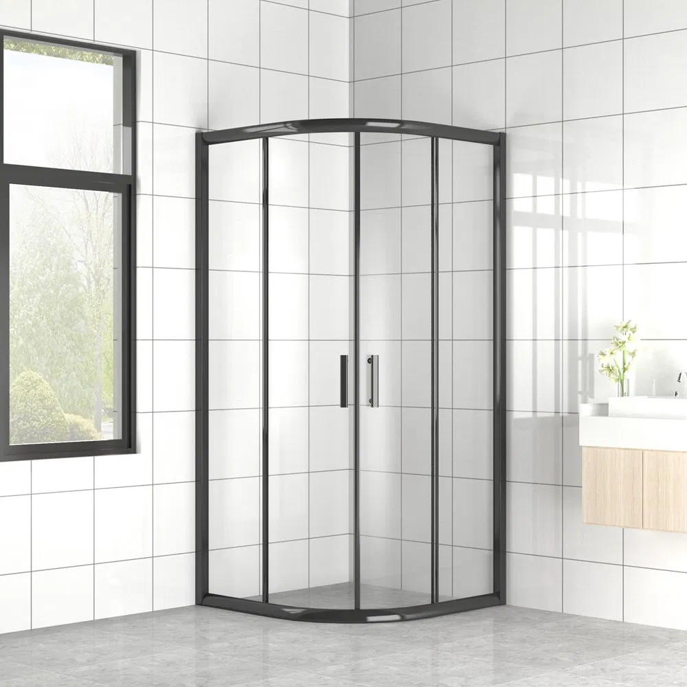 Black Aluminium Frame Glass Quadrant Double Sliding Doors Shower Cubicle